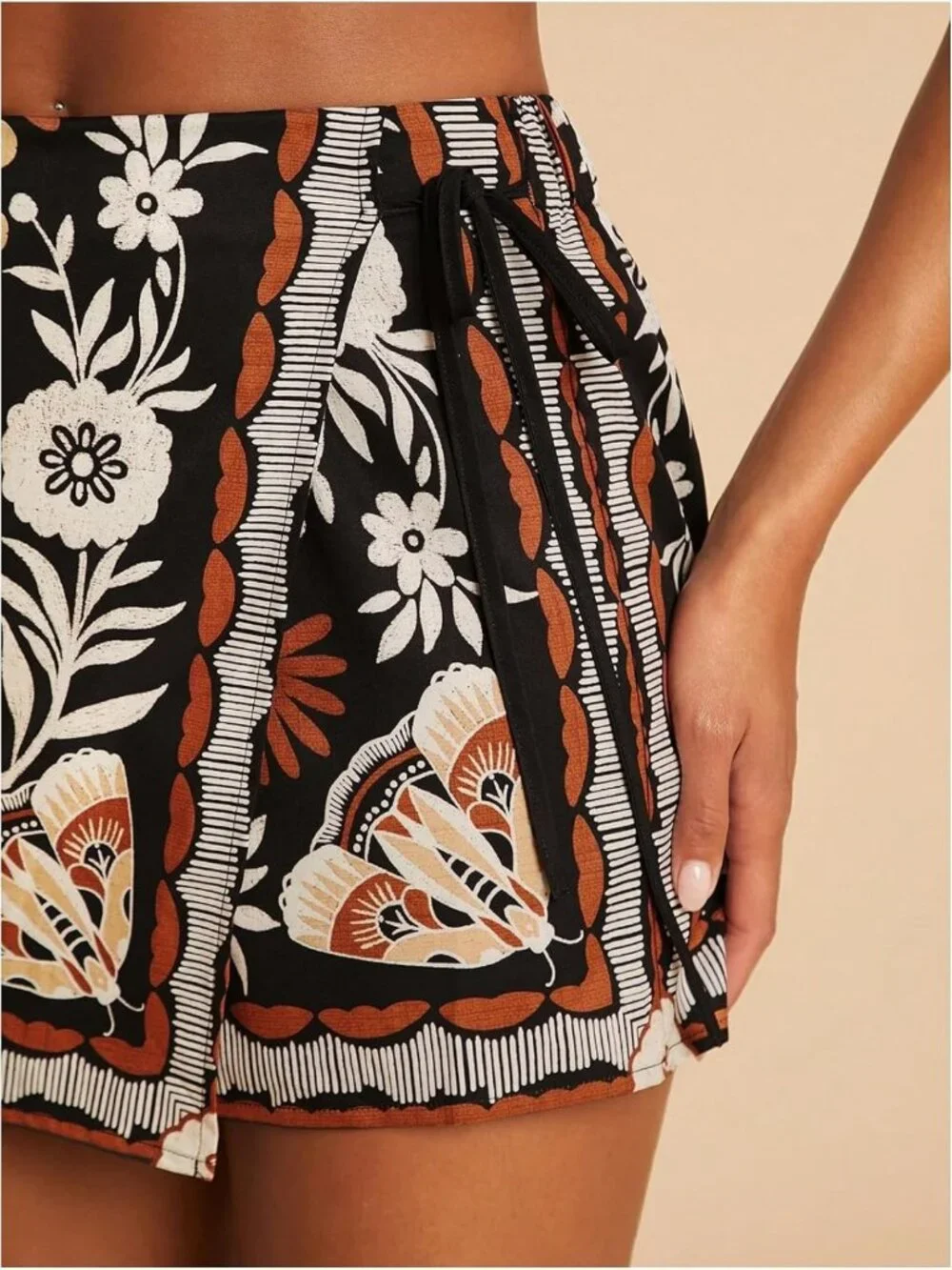 Floral Graphic Skirt Shorts with Drawstring Waist | Tropical Boho Wrap Skorts
